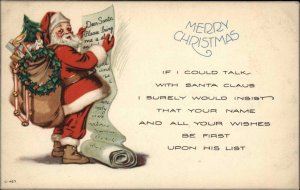 Christmas Santa Claus with Long List c1910 Vintage Postcard