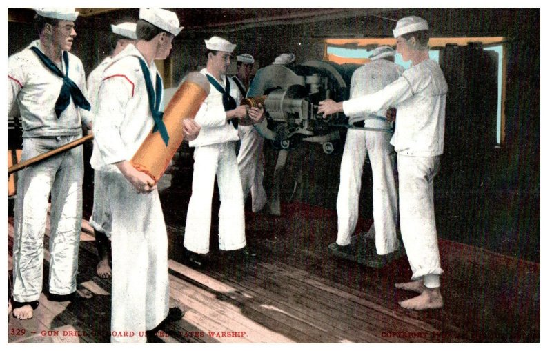 No. 1329 Gun Drill Abound U.S. Warship Mitchell Postcard. Posted 1919