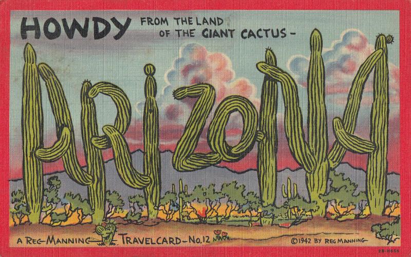 Howdy from the Land of the Giant Cactus 1940s postcard