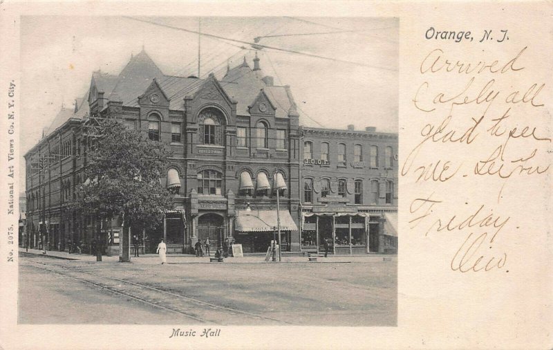 Music Hall, Orange, N.J., Early Postcard, Used in 1905