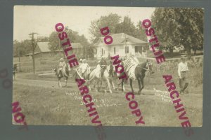 Miles IOWA RPPC 1911 4TH JULY PARADE Kids on HORSES nr Maquoketa Clinton Preston