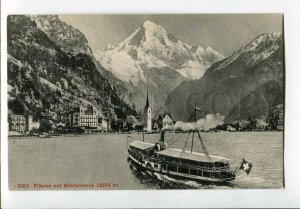 3081342 SWITZERLAND Fluelen mit Bristenstock steamship w/ flag