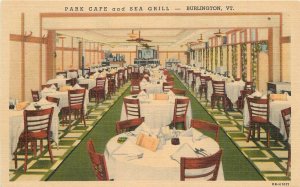 Postcard 1940s Vermont Burlington Park Cafe Sea Grill Interior Teich  22-13649