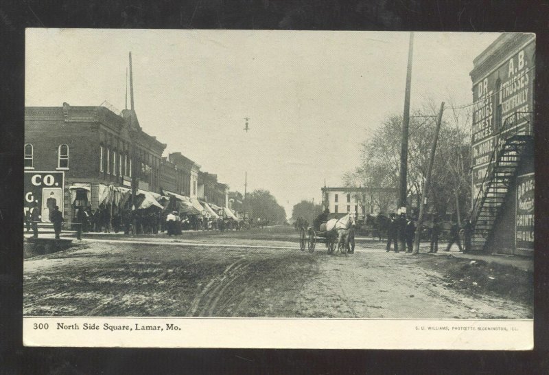 LAMAR MISSOURI DOWNTOWN STREET SCENE NORTH SQUARE MO. VINTAGE POSTCARD