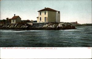 Newport Rhode Island RI Lime Rocks Light Lighthouse c1910 Vintage Postcard