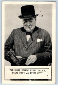 1941 Winston Churchill Tommy Gun Portrait WWII Grand Rapids MI Vintage Postcard