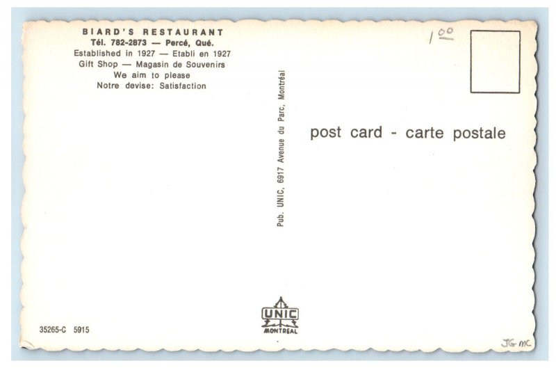 c1960's Multiview of Biard's Restaurant Perce Quebec Canada Vintage Postcard 