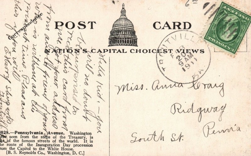 Vintage Postcard 1911 Pennsylvania Avenue Washington D.C.