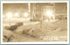 CADILLAC MI 1931 SNOW STORM SCENE ANTIQUE REAL PHOTO POSTCARD RPPC