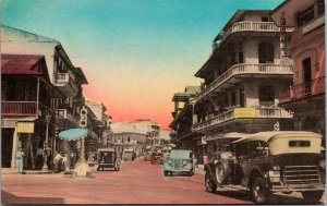 Hand Colored Postcard Central Avenue in Panama City, Panama