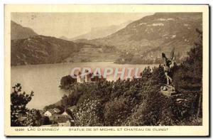 Old Postcard Lake D & # 39Annecy Statue St Michel and Chateau De Duingt