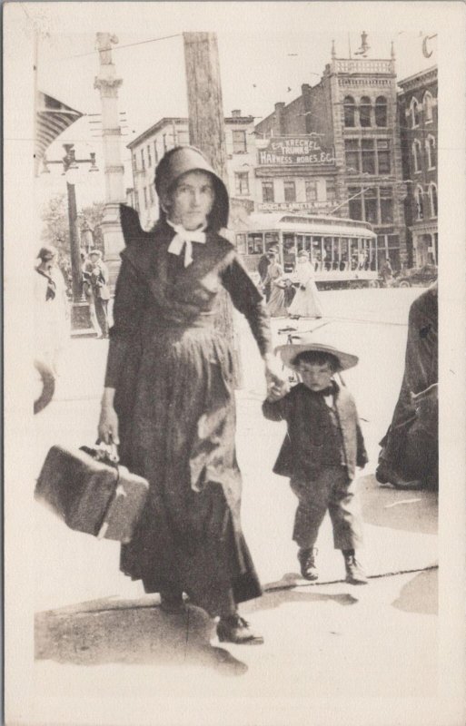 RPPC Postcard Amish People in City #5