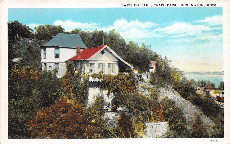 Burlington Iowa~Crapo Park Swiss Cottage on Hillside~1920s Postcard