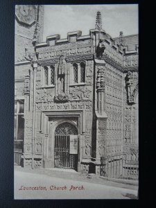 Cornwall LAUNCESTON Church Porch HARVEST FESTIVAL POSTER c1908 Old Postcard