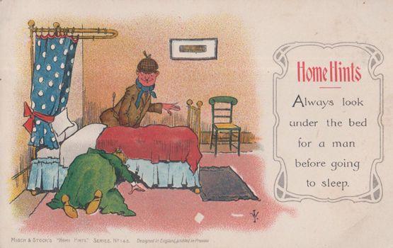 Home Hints Check For Peeping Tom Man Hiding Under The Bed Comic Humour Postcard