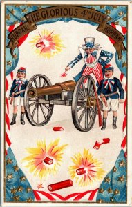 Postcard Patriotic 4th of July Series SB 258 Uncle Sam Children Cannon C.1907 L5