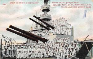 Quincy Massachusetts USS Rhode Island Battleship Deck Sailors Postcard J72937