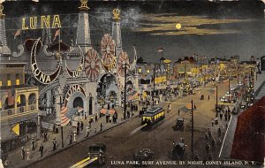 Luna Park Surf Avenue at Night Coney Island, New York USA