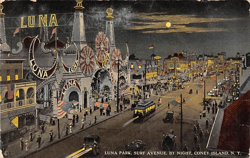 Luna Park Surf Avenue at Night Coney Island, New York USA