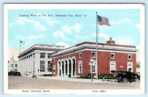 ARKANSAS CITY, Kansas KS ~ 5th Avenue Street Scene HOME NATIONAL BANK Postcard