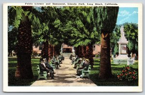 Long Beach California~Public Library & Monument @ Lincoln Park~Vintage Postcard