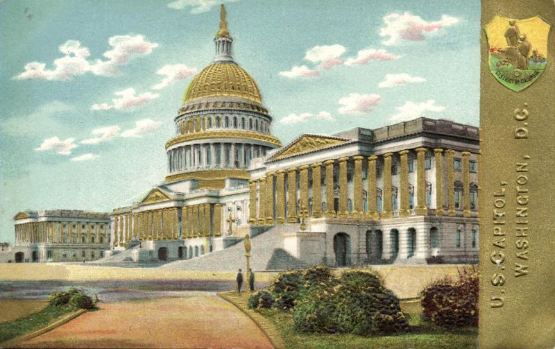 Washington D.C., U.S. Capitol, Coat of Arms (1910s) Gold Embossed