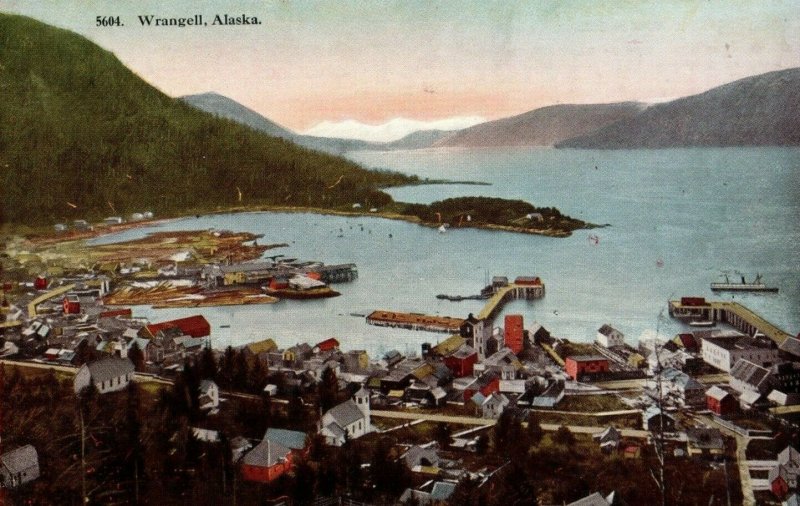 Vintage Birds Eye View Wragell, Alaska Postcard P14 