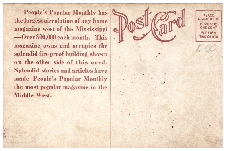 Vintage Des Moines Iowa People's Popular Monthly Building Postcard