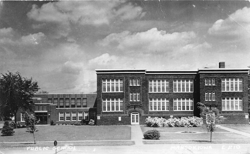 Mansion Iowa~Public School Building~Calhoun County~1940s RPPC-Postcard