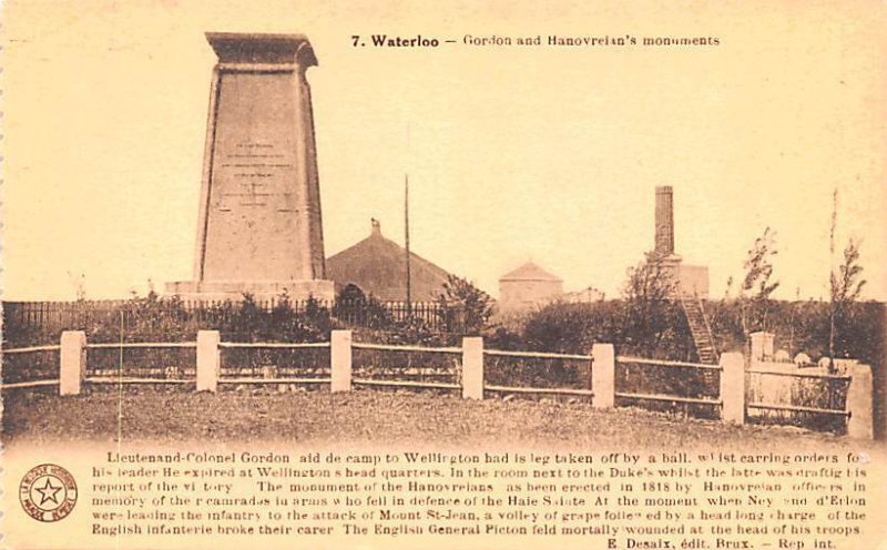 Gordon and Hanovreian's Monuments Waterloo Belgium Unused 