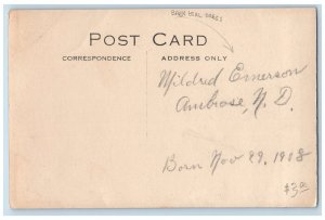 Ambrose North Dakota ND Postcard Mildred Emerson Portrait 1908 RPPC Photo Posted