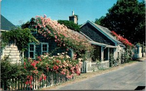 VINTAGE POSTCARD ROSE-COVERED COTTAGES IN THE VILLAGE OF NANTUCKET ISLAND MASS