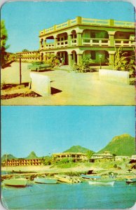 Hotel Miramar Guaymas Son Mexico Dual View Old Boat VTG Postcard PM WOB Note  