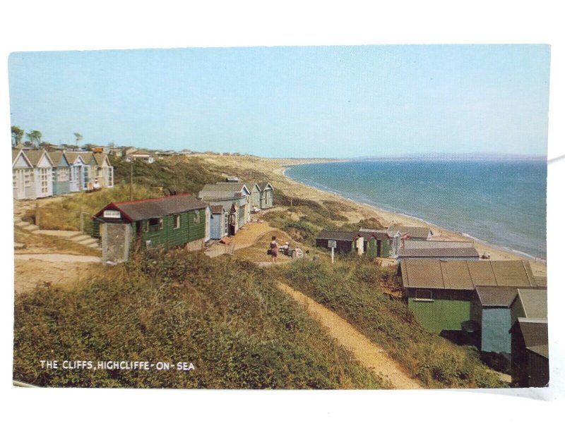 Beach Huts on the Cliffs Highcliffe on Sea Dorset New Vintage Postcard 1960s