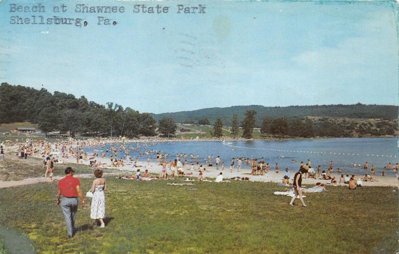 Bedford-Shellsburg Pennsylvania~Shawnee State Park Beach~Sunbathers~1971 PC