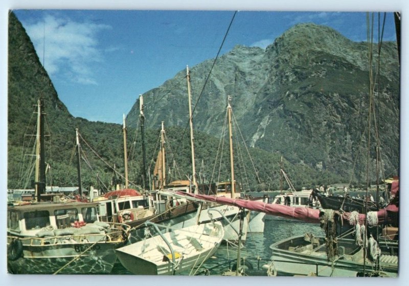 Fishing Boats at Milford Sound NEW ZEALAND 4x6 Postcard