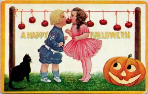 Vintage International Art Publisher Children,Cat, JOL Antique Halloween Postcard