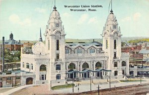 WORCESTER MASSACHUSETTS~WORCESTER UNION RAILROAD STATION~1911 RAWSON POSTCARD