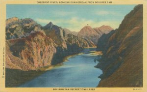 Colorado River Looking Downstream from Boulder Dam Linen Postcard Used