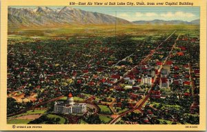 East Air View Salt Lake City Utah UT Capitol Linen Postcard Curteich VTG UNP  