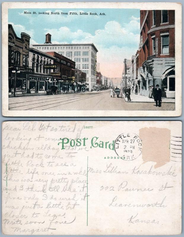 LITTLE ROCK AR MAIN STREET 1920 ANTIQUE POSTCARD