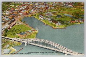 Dubuque Iowa Julien-Dubuque Bridge Aerial View By Don Ultang Postcard D30