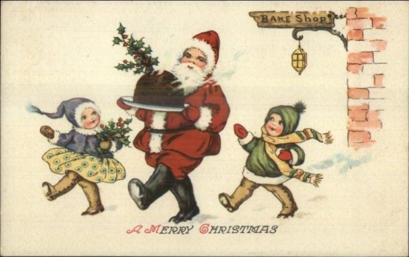 Christmas - Santa Claus Plate of Food - Children at Bake Shop Postcard 