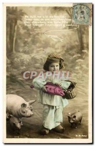 Postcard Old Pig Pig Kids Fish