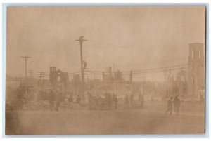 1908 Fire Disaster Broadway From Library View Chelsea MA RPPC Photo Postcard 
