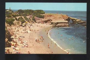 LA JOLLA CALIFORNIA SWIMMING BEACH THE COVE BIRDSEYE VIEW VINTAGE POSTCARD