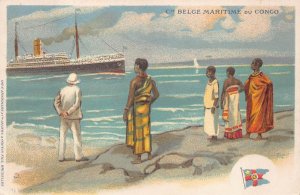 CIE BELGE MARITIME DU CONGO SHIP BELGIUM STAMP ADVERTISING POSTCARD 1913
