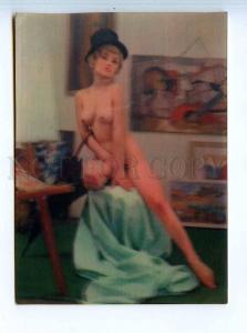 251650 PIN UP NUDE girl in hat OLD IMCO3-D lenticular postcard