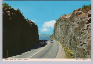 Kama Rock Cut, Lake Superior Route, Ontario, Old Cars, Chrome Postcard #1