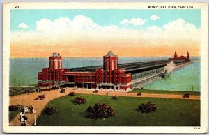 Chicago Illinois ILL, Municipal Pier, Commercial Building, River, Postcard